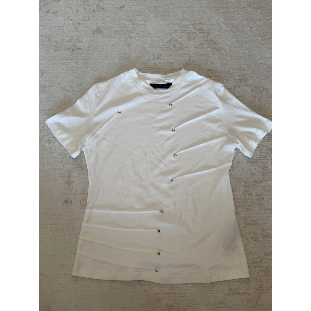 Argue Culture Womens White High Twist Cotton Studded Pleated T-Shirt Size L